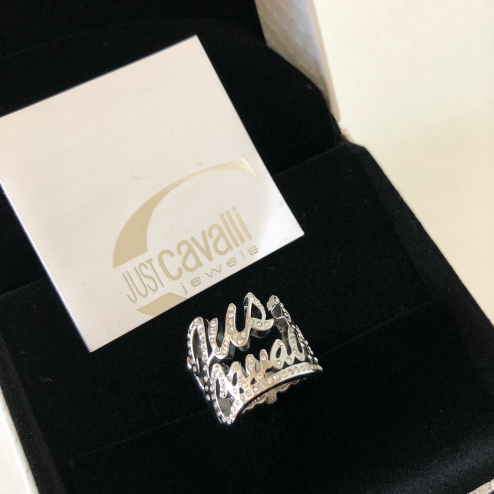 NWT! Just Cavalli Silver Crystal Ring - Picture 2 of 6